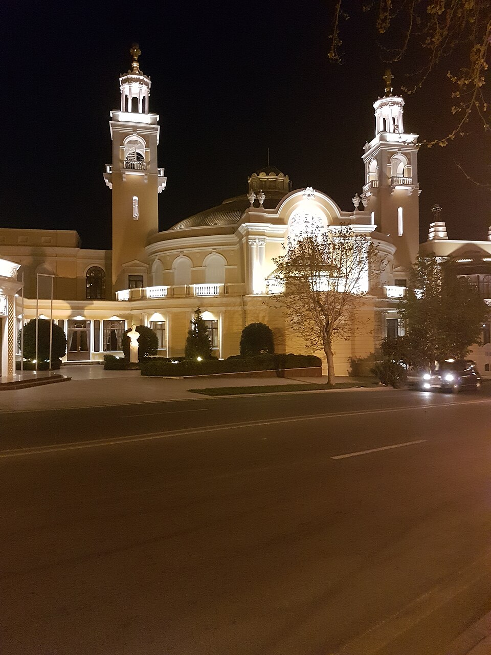 Muslim Magomayev Azerbaijan State Philharmonic Hall at night